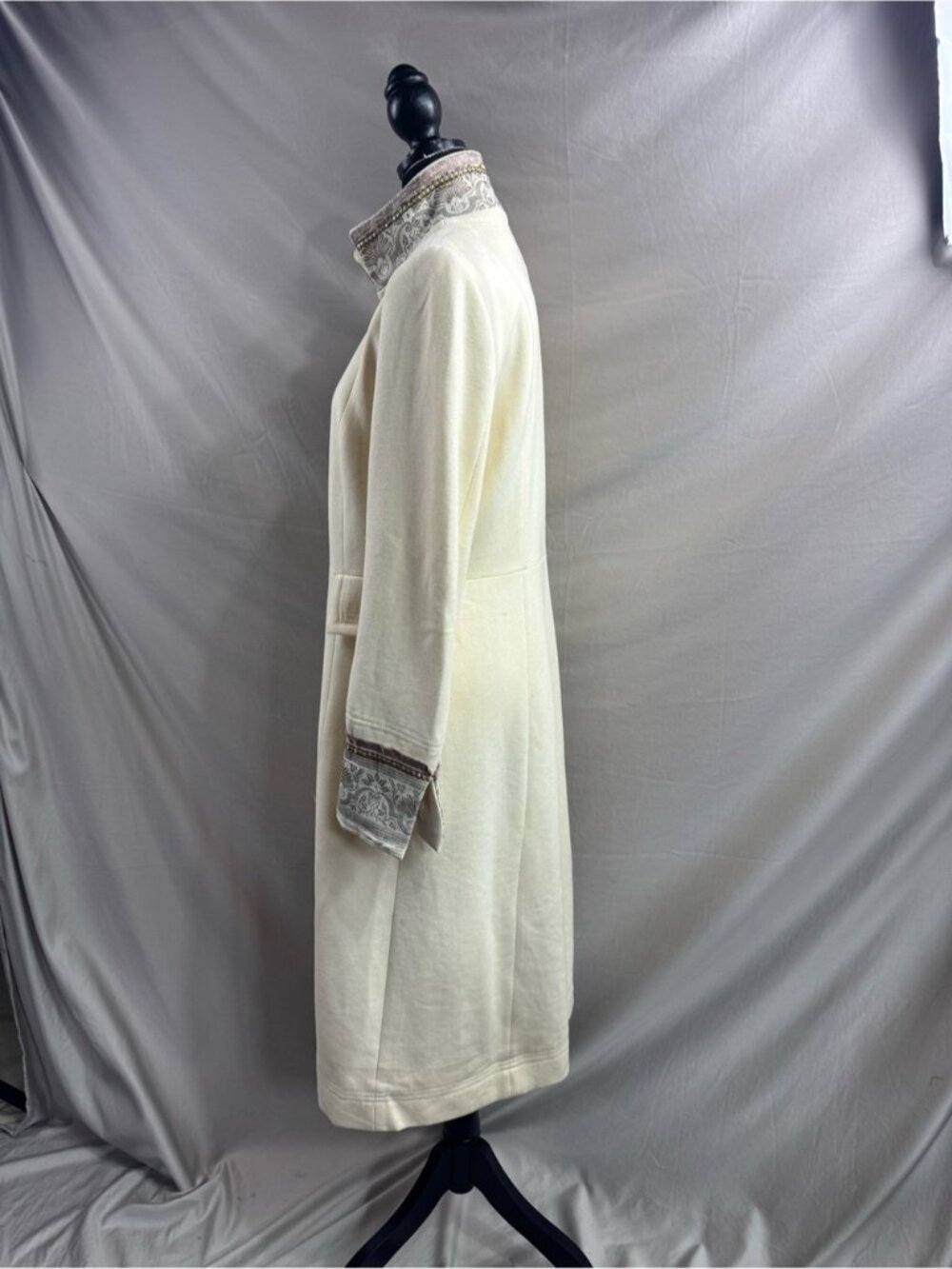 ZARA Collection Wool Blend Embellished Collar & Cuff Long Coat Cream - Picture 6 of 15